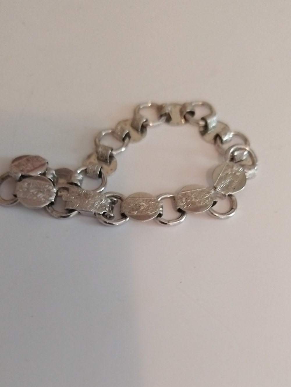 Sara.Co Silver Link Coin Bracelet - Shiny Oval Coin Chain